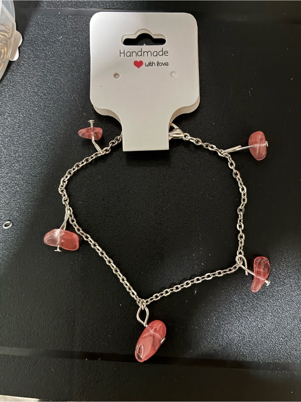 Handmade Pink Bead Charm Chain Bracelet